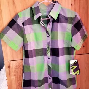 Cannondale NWT Women's Green & Grey Check Snap Front Shirt size Medium